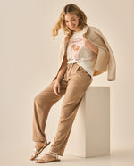 Pantalón bota recta con pretina elástica para mujer - Café
