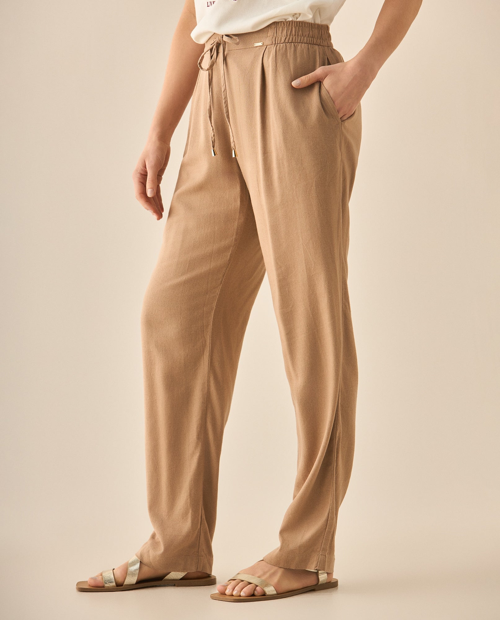 Pantalón bota recta con pretina elástica para mujer - Café 34_133G007_CAF171319_3