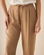 Pantalón bota recta con pretina elástica para mujer - Café