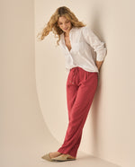 Pantalón bota recta con pretina elástica para mujer - Rojo