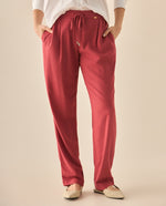 Pantalón bota recta con pretina elástica para mujer - Rojo