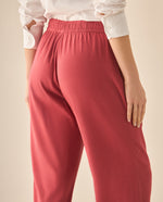 Pantalón bota recta con pretina elástica para mujer - Rojo