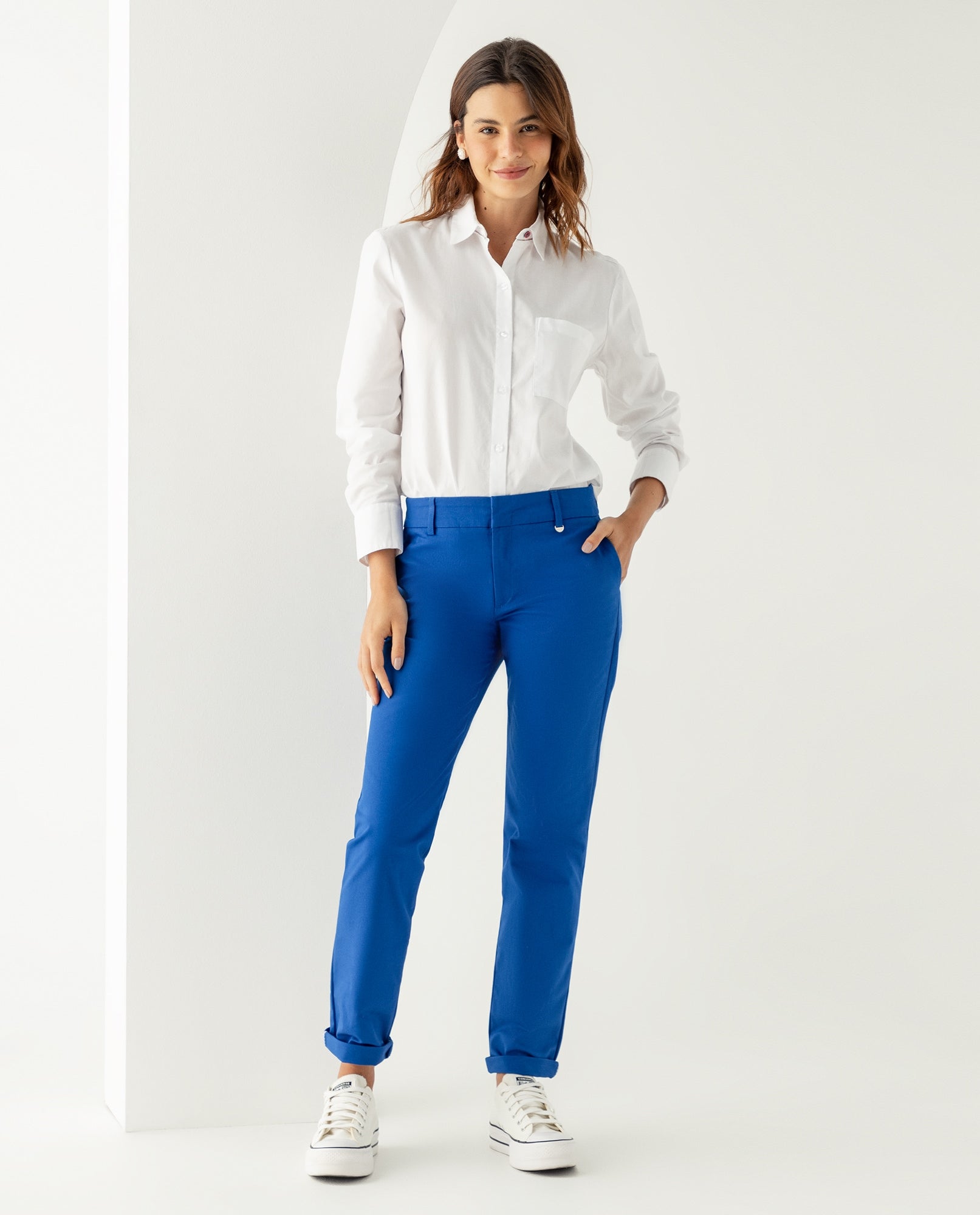 Pantalón con broche y cierre ocultos para mujer - Azul 34_139E001_AZU164834_0