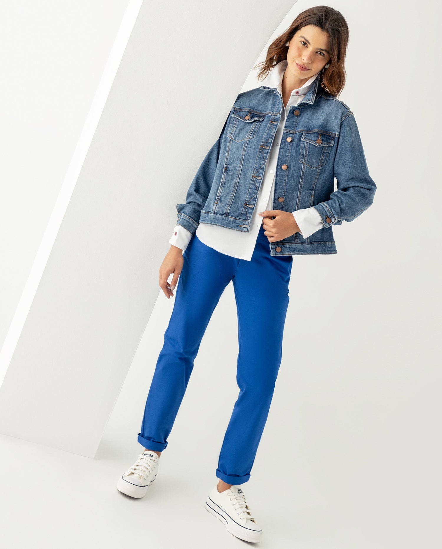 Pantalón con broche y cierre ocultos para mujer - Azul