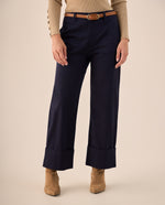 Pantalón Wide Leg con Dobladillo Amplio - Amarillo