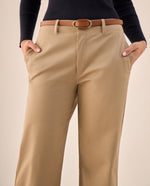 Pantalón Wide Leg con Dobladillo Amplio - Beige
