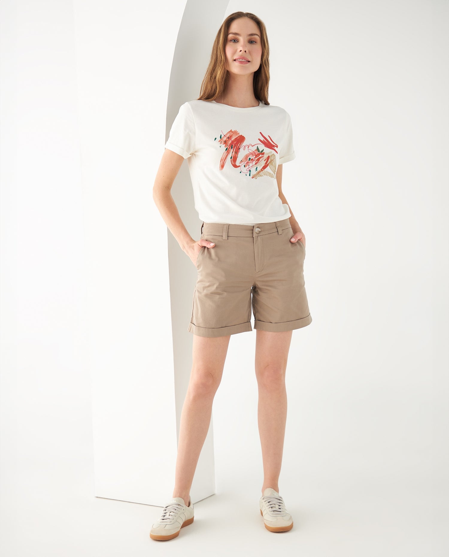 Bermuda de ruedo con guardapolvo para mujer - Beige