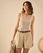 Short con elástico en cintura para mujer - Beige