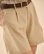 Short con elástico en cintura para mujer - Beige
