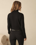 Buzo tejido de cuello alto para mujer - Negro