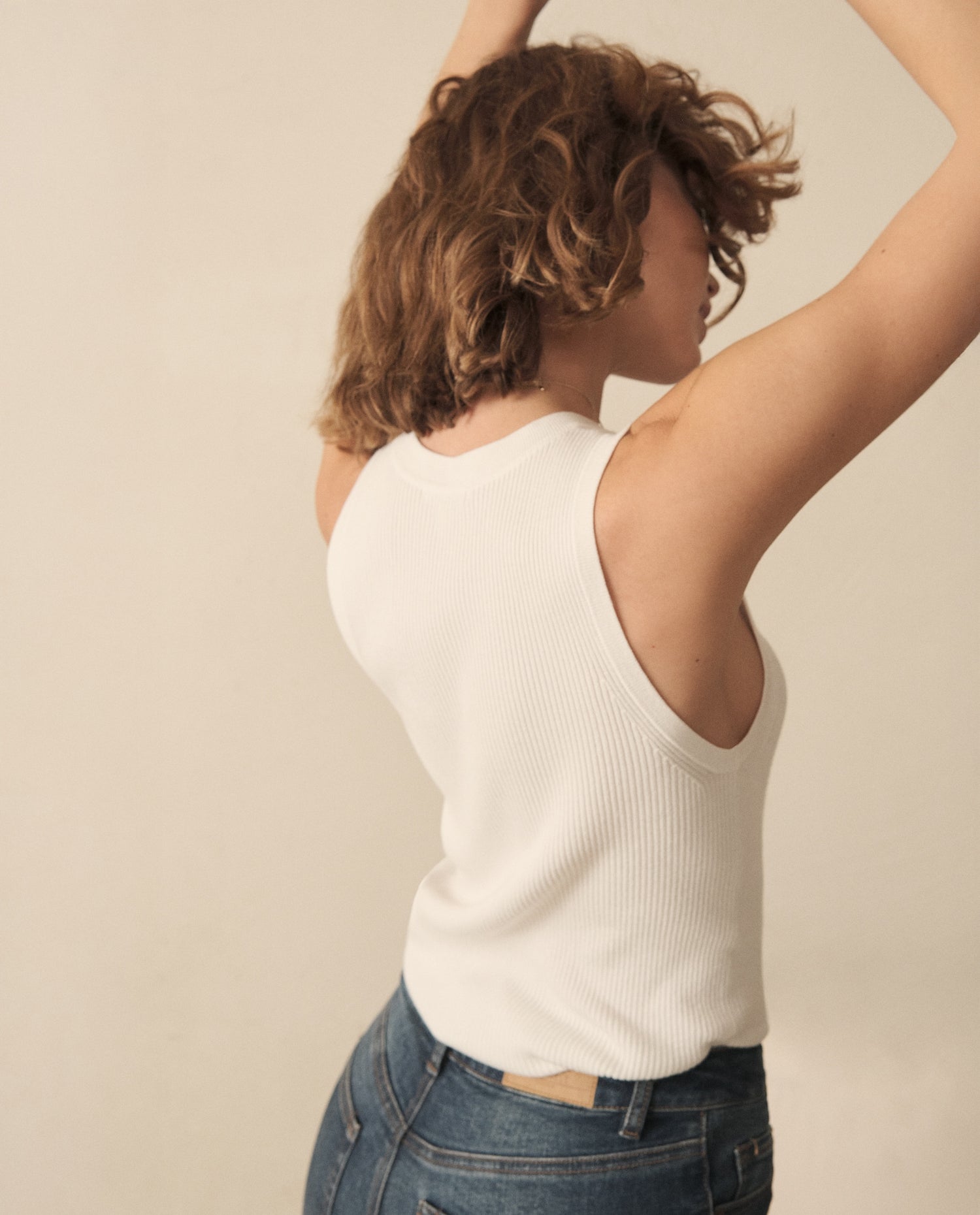 Camiseta tejida manga sisa para mujer - Crudo