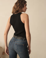 Camiseta tejida manga sisa para mujer - Negro