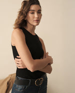 Camiseta tejida manga sisa para mujer - Negro