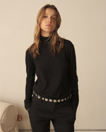 Buzo tejido de cuello alto para mujer - Negro