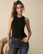 Camiseta tejida manga sisa para mujer - Negro