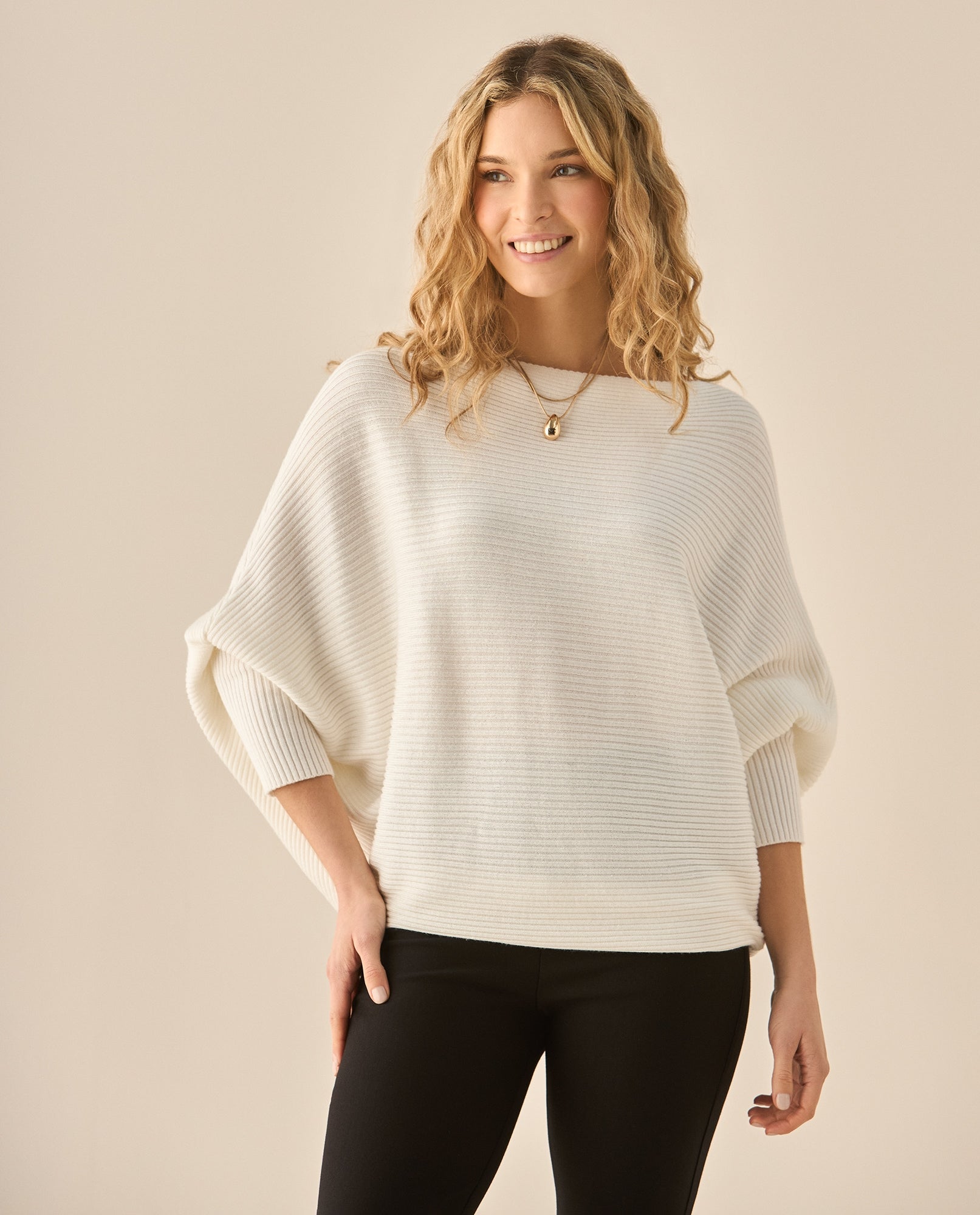 Suéter tejido de manga tipo murciélago para mujer - Crudo 34_160G923_CRU110104_0