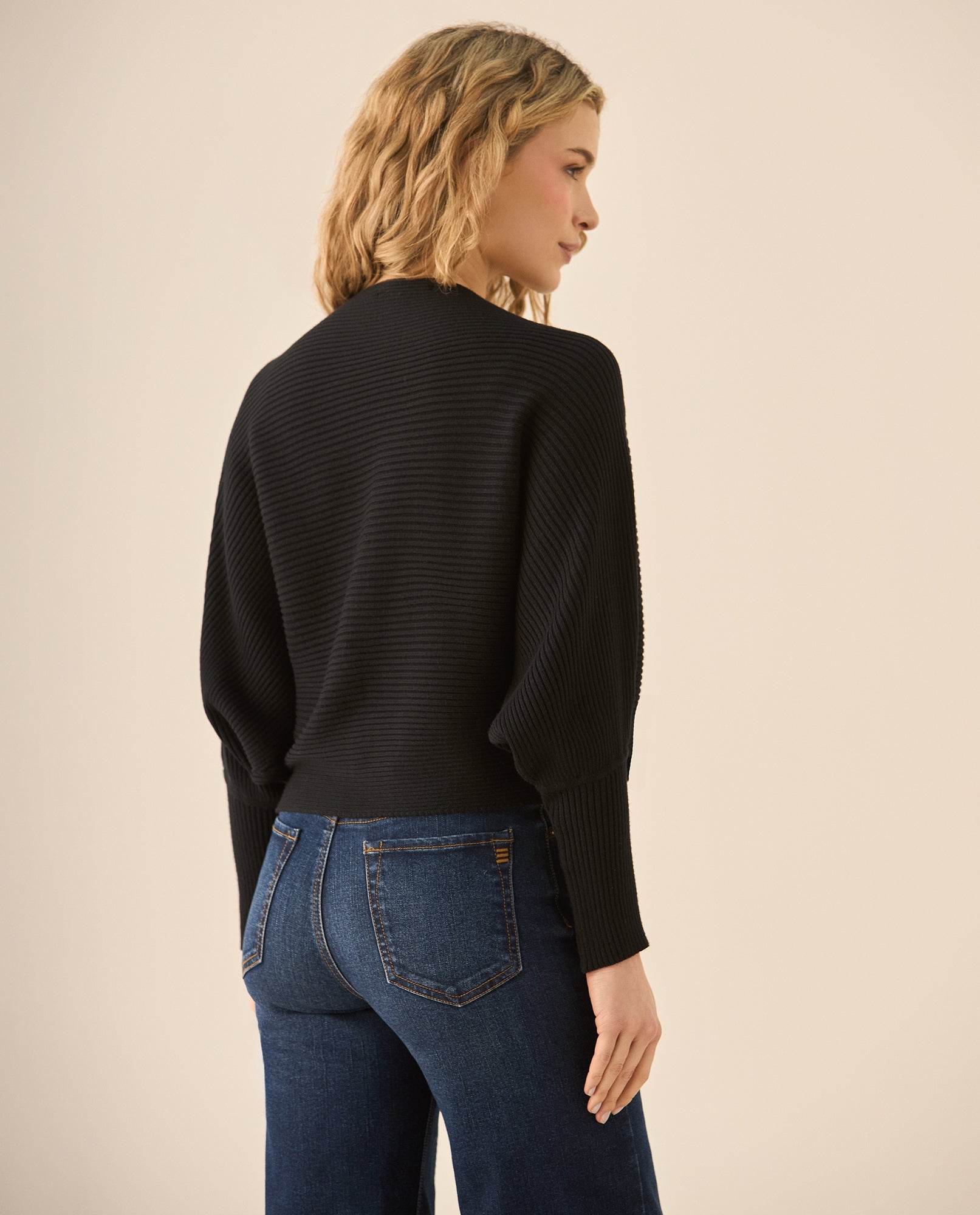 Suéter tejido de manga tipo murciélago para mujer - Negro 34_160G923_NEG193909_4