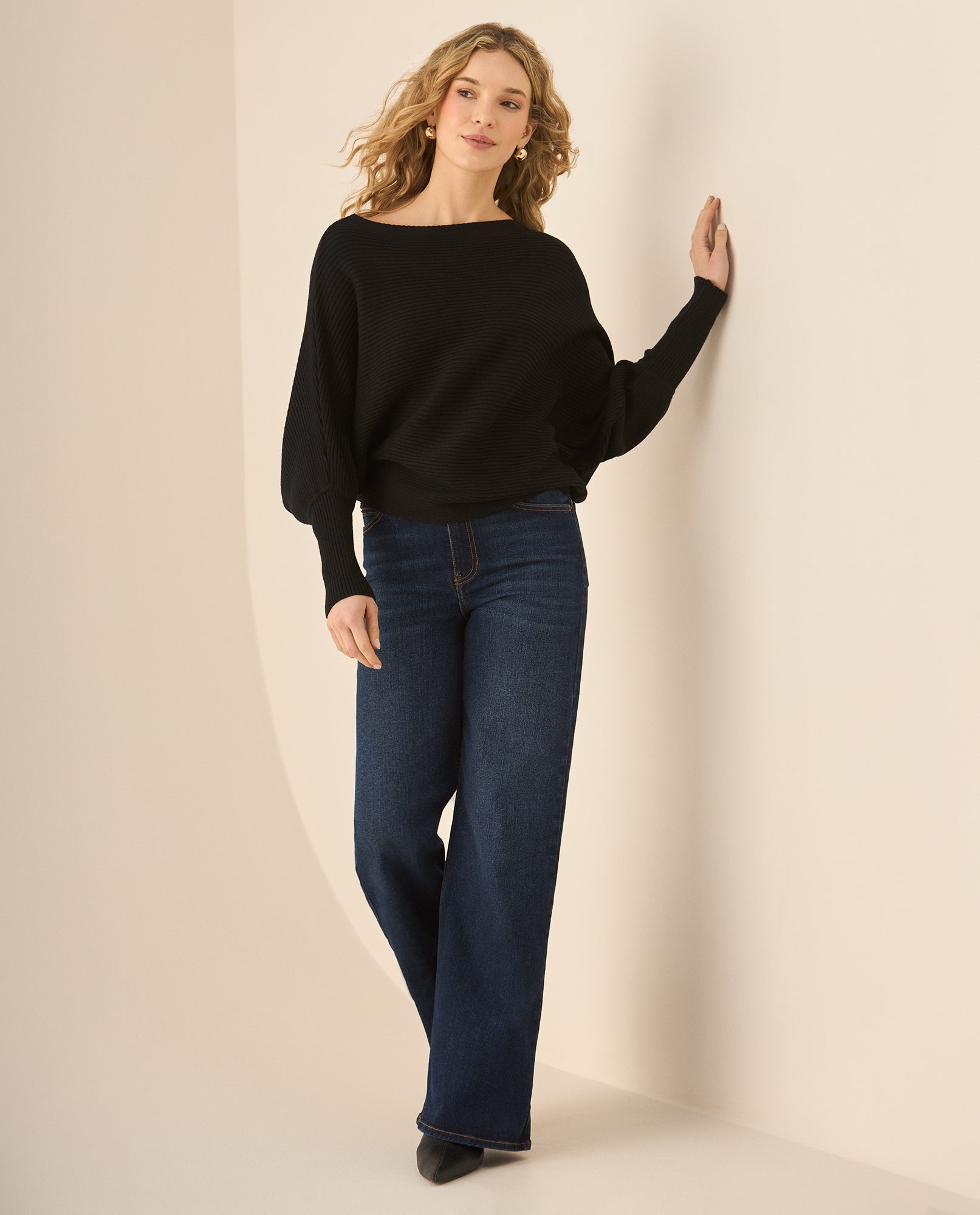 Suéter tejido de manga tipo murciélago para mujer - Negro 34_160G923_NEG193909_5