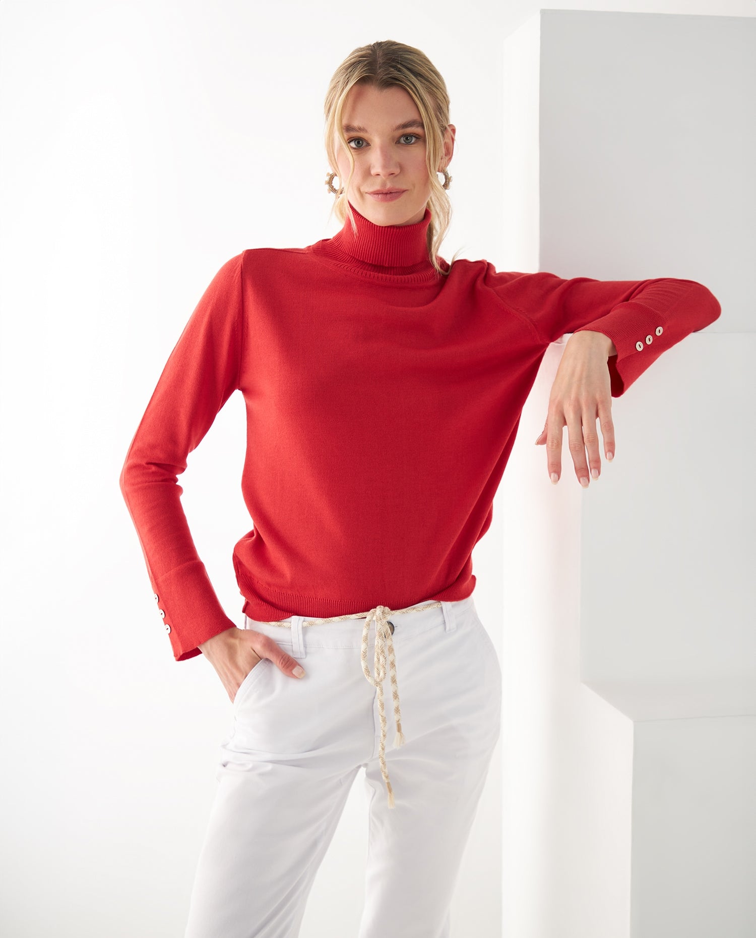 Buzo tejido cuello alto para mujer - Rojo