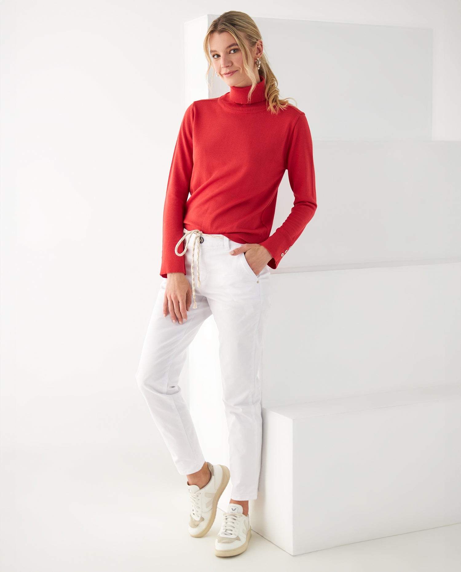 Buzo tejido cuello alto para mujer - Rojo