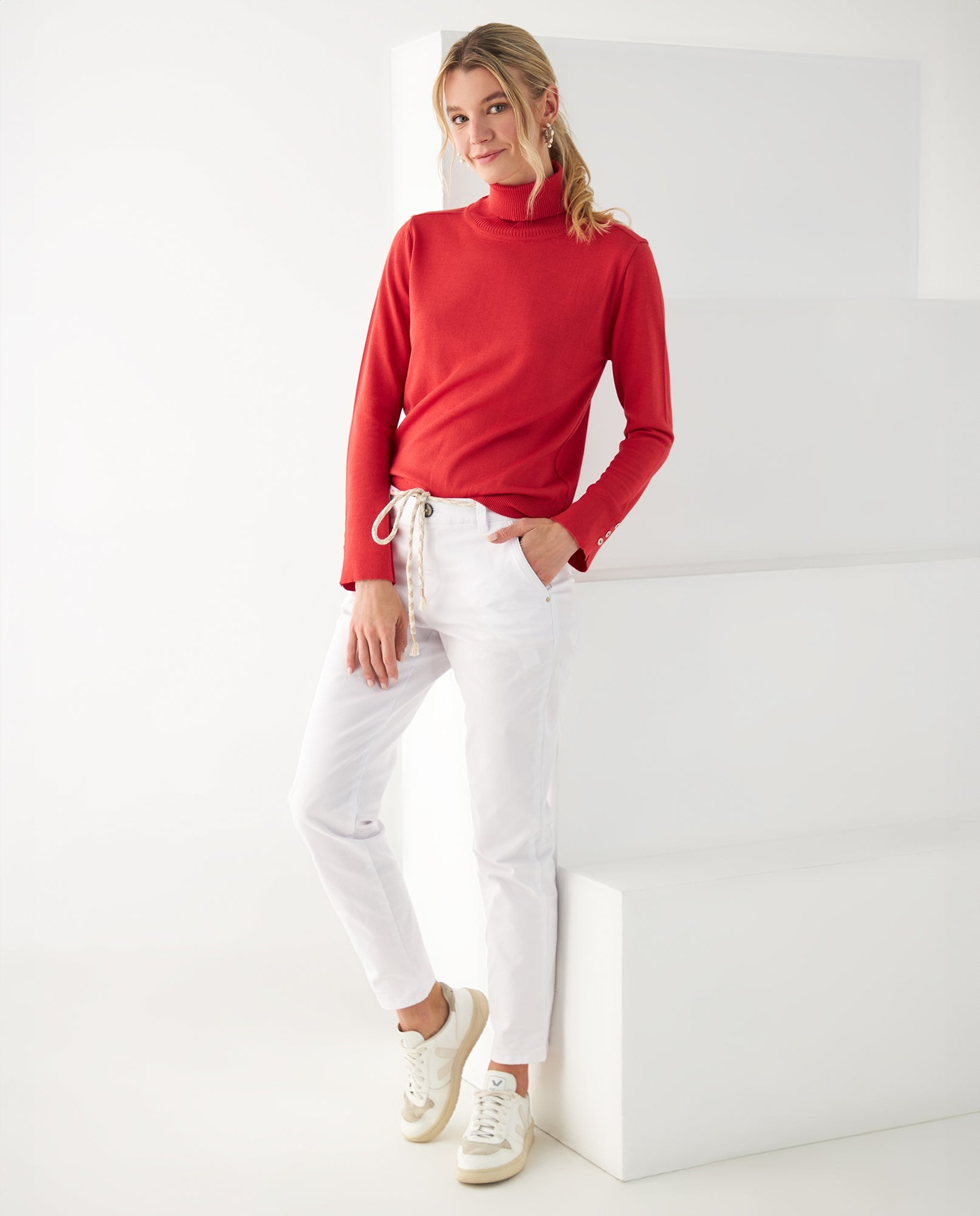 Buzo tejido cuello alto para mujer - Rojo 34_162F102_ROJ171537_5