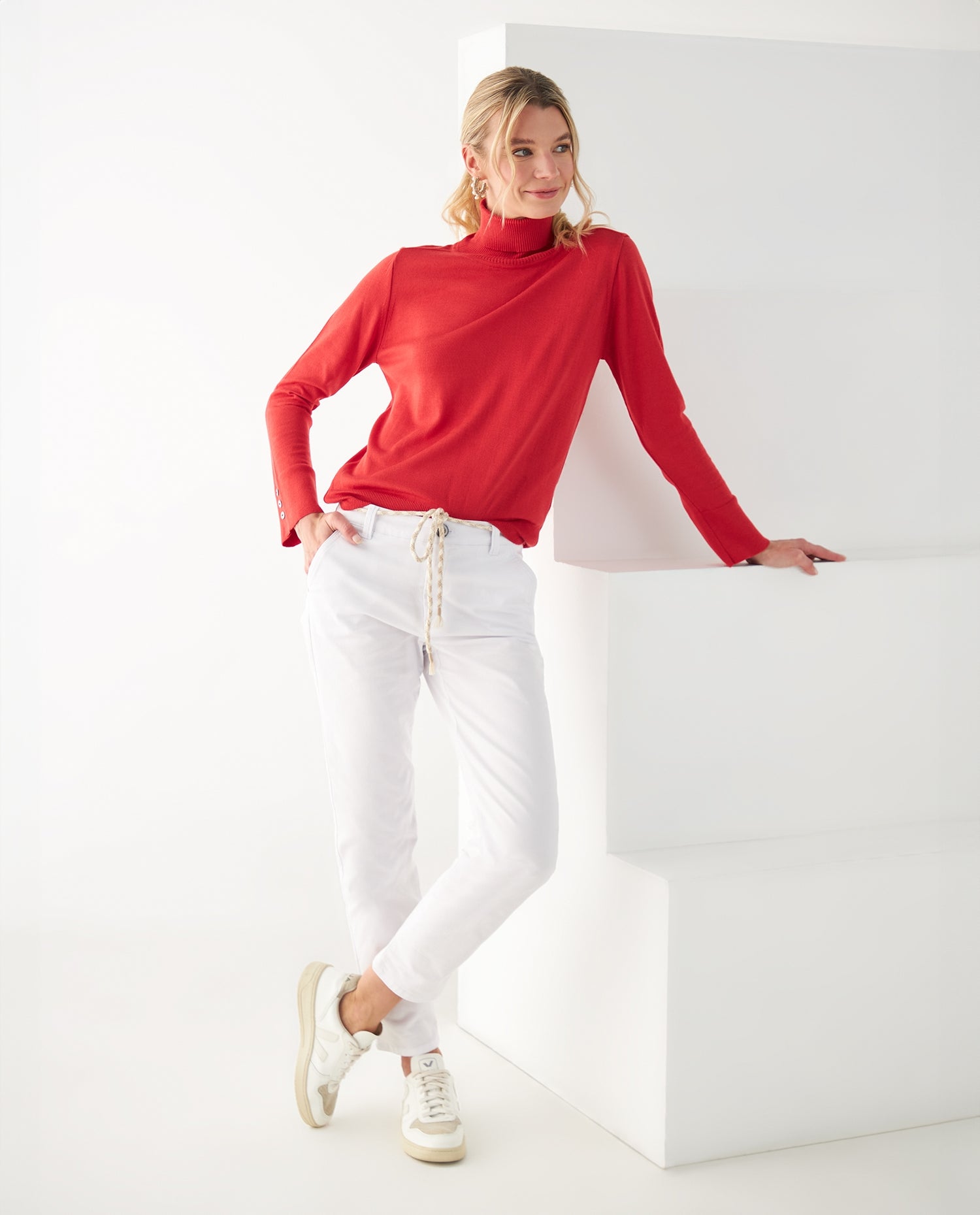 Buzo tejido cuello alto para mujer - Rojo