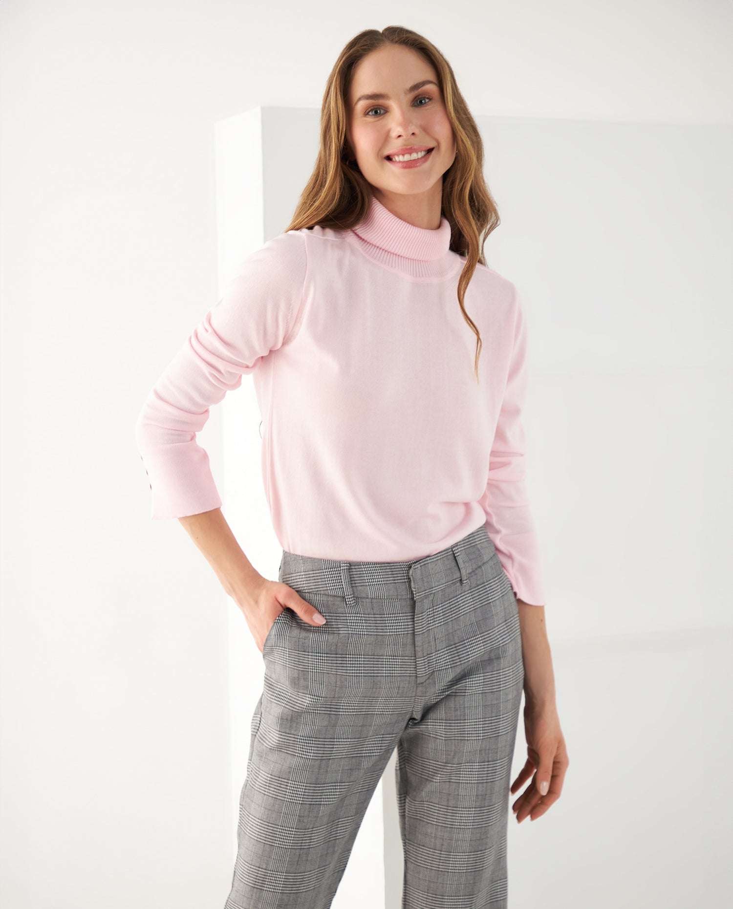 Buzo tejido cuello alto para mujer - Rosa