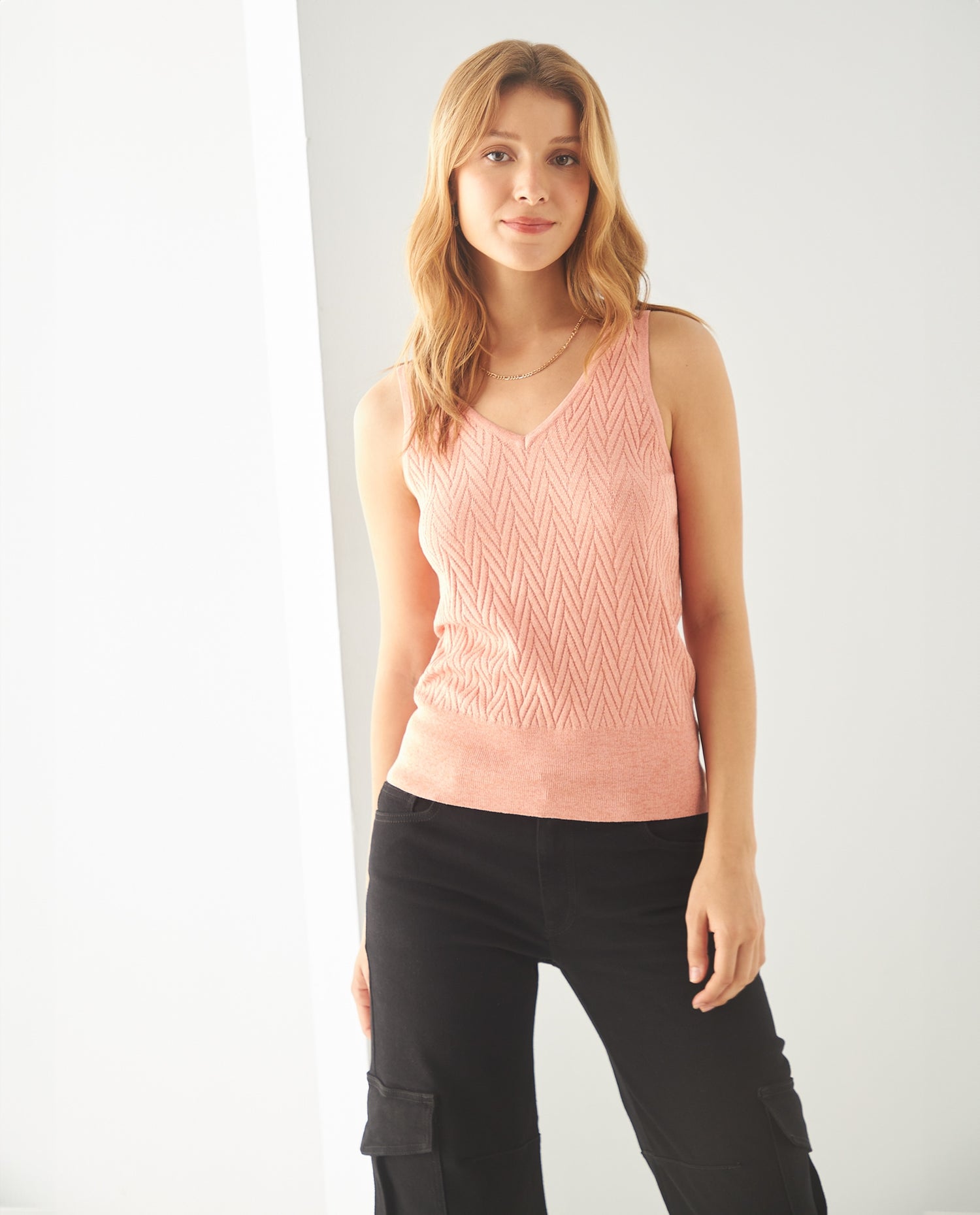 Camiseta tejida manga sisa para mujer - Rosa