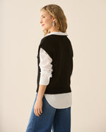Chaleco tejido cuello redondo para mujer - Negro