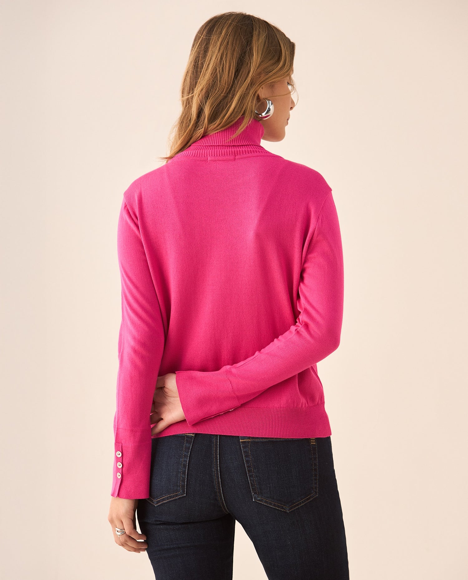 Buzo tejido cuello alto para mujer - Rosa
