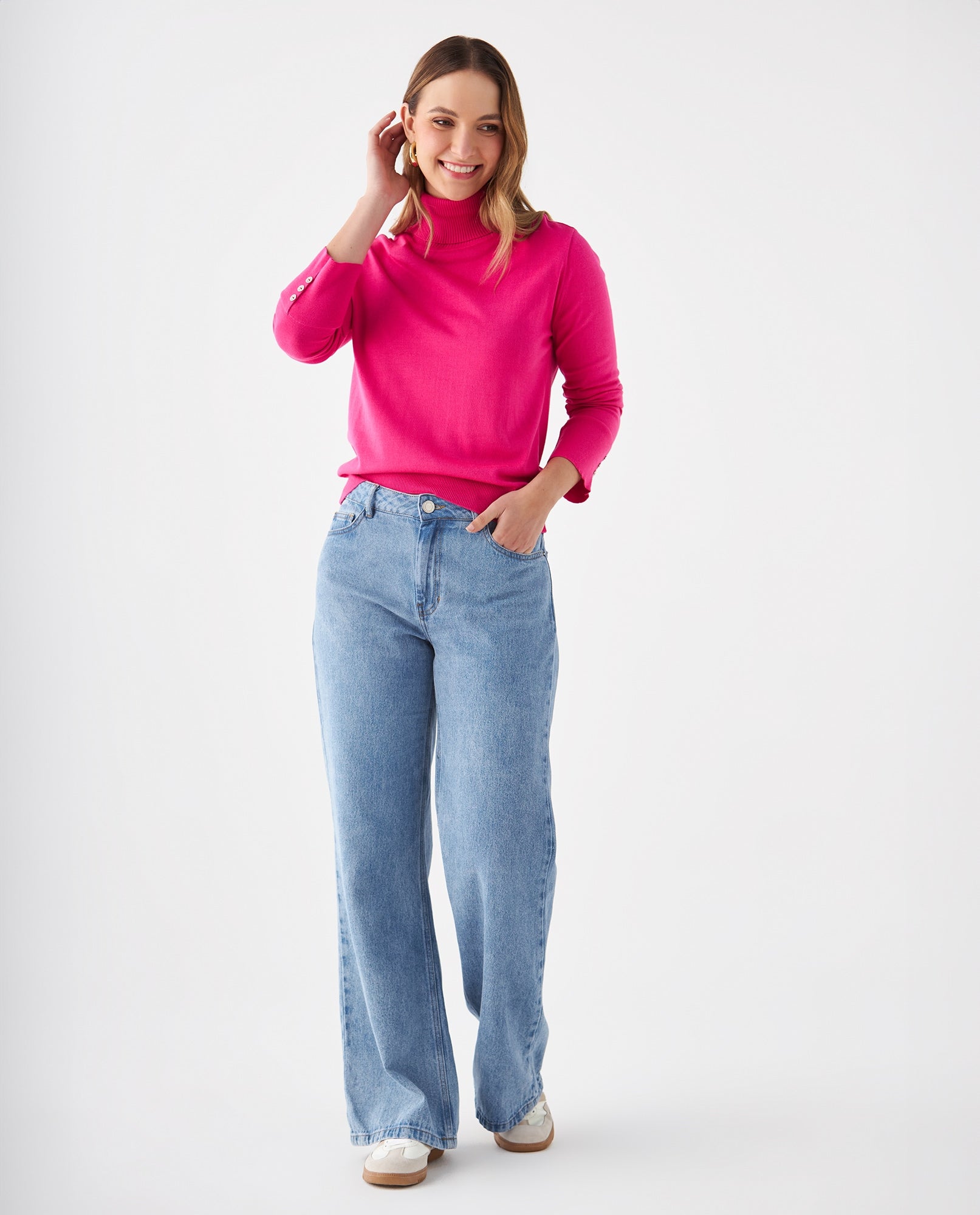 Buzo tejido cuello alto para mujer - Rosa 34_169F104_ROS162126_6