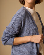 Cardigan Largo con Tejido Calado Geométrico - Azul