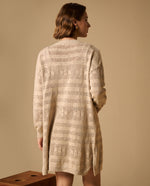 Cardigan Largo con Tejido Calado Geométrico - Beige