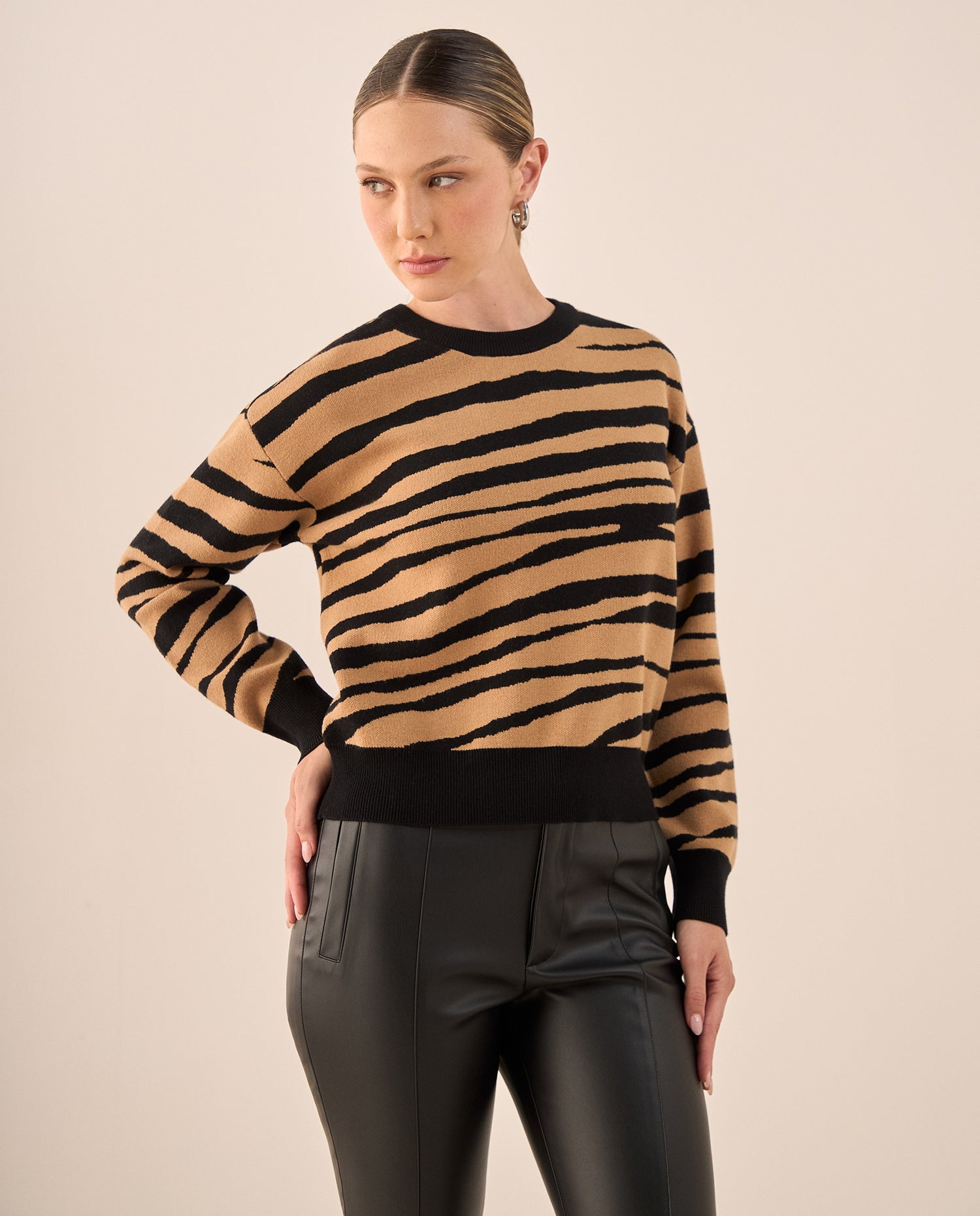 Suéter Tejido Estampado Leopardo Negro - Café