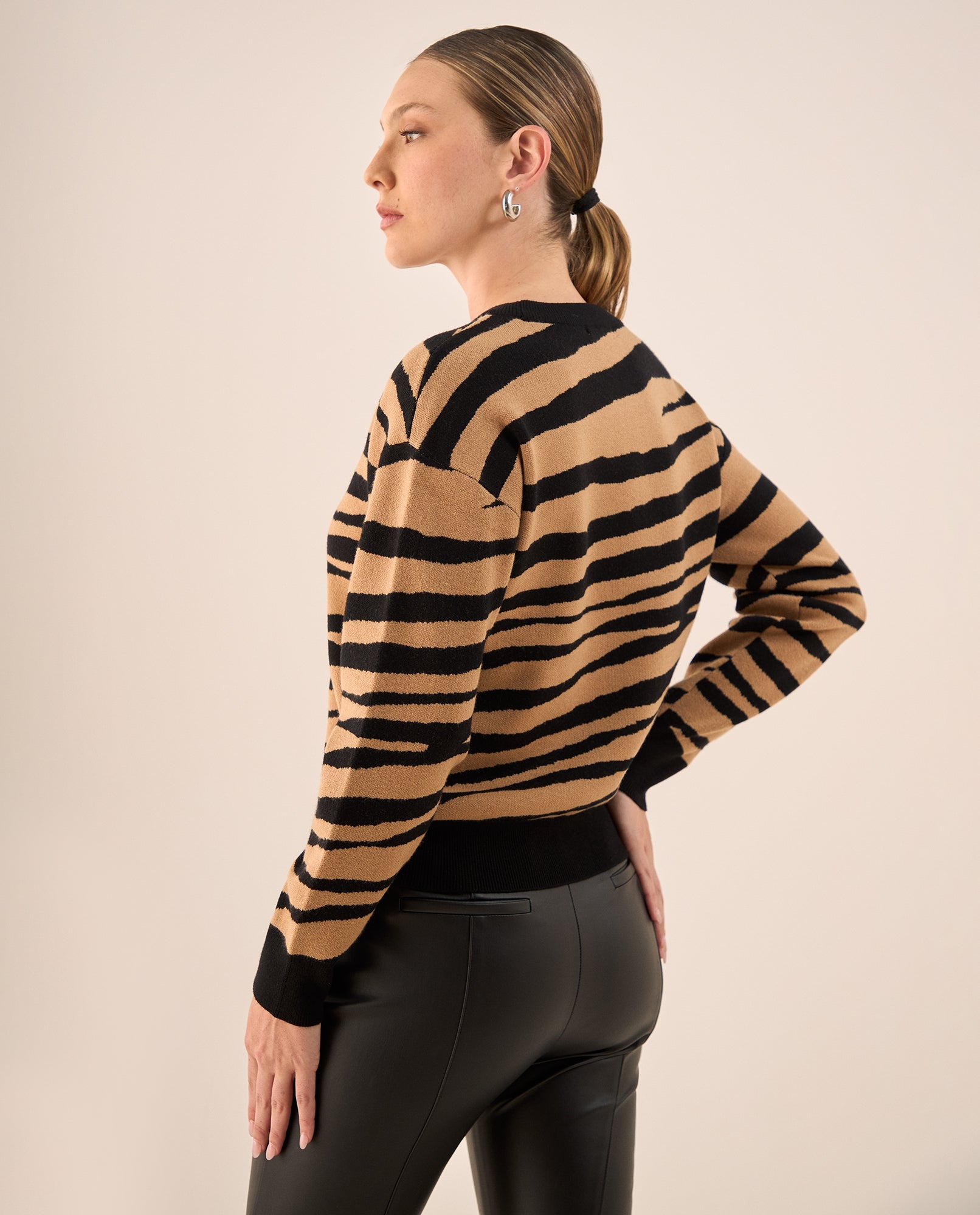 Suéter Tejido Estampado Leopardo Negro - Café 34_169G700_CAF171044_4