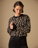Suéter Tejido Estampado Leopardo Negro - Negro