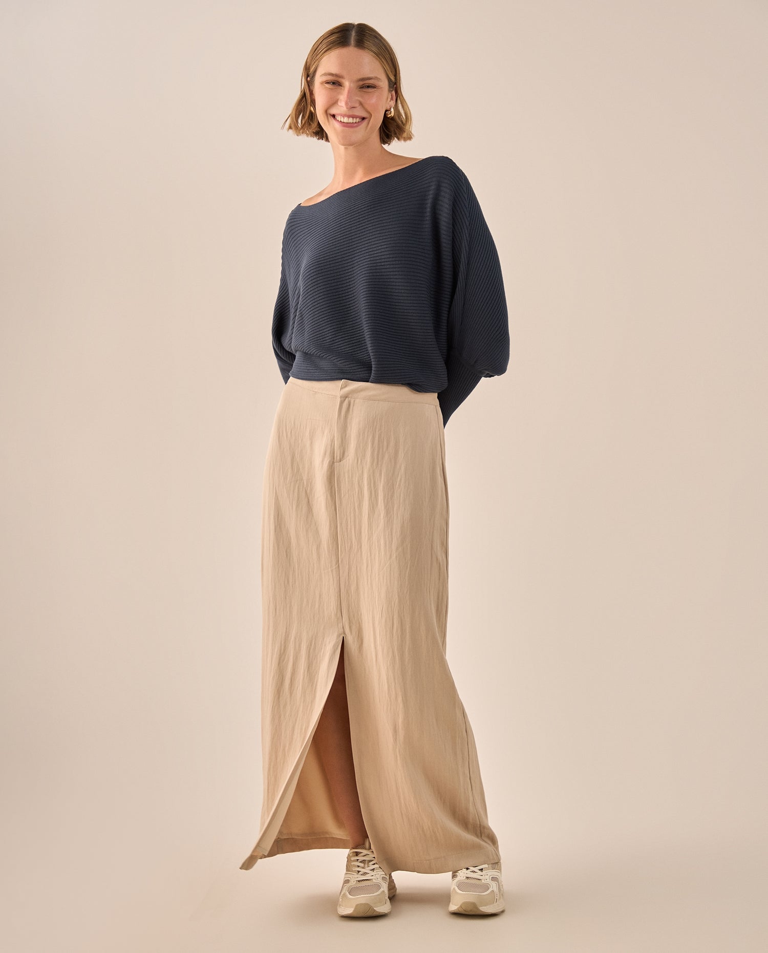 Suéter Tejido Acanalado Off-Shoulder - Azul