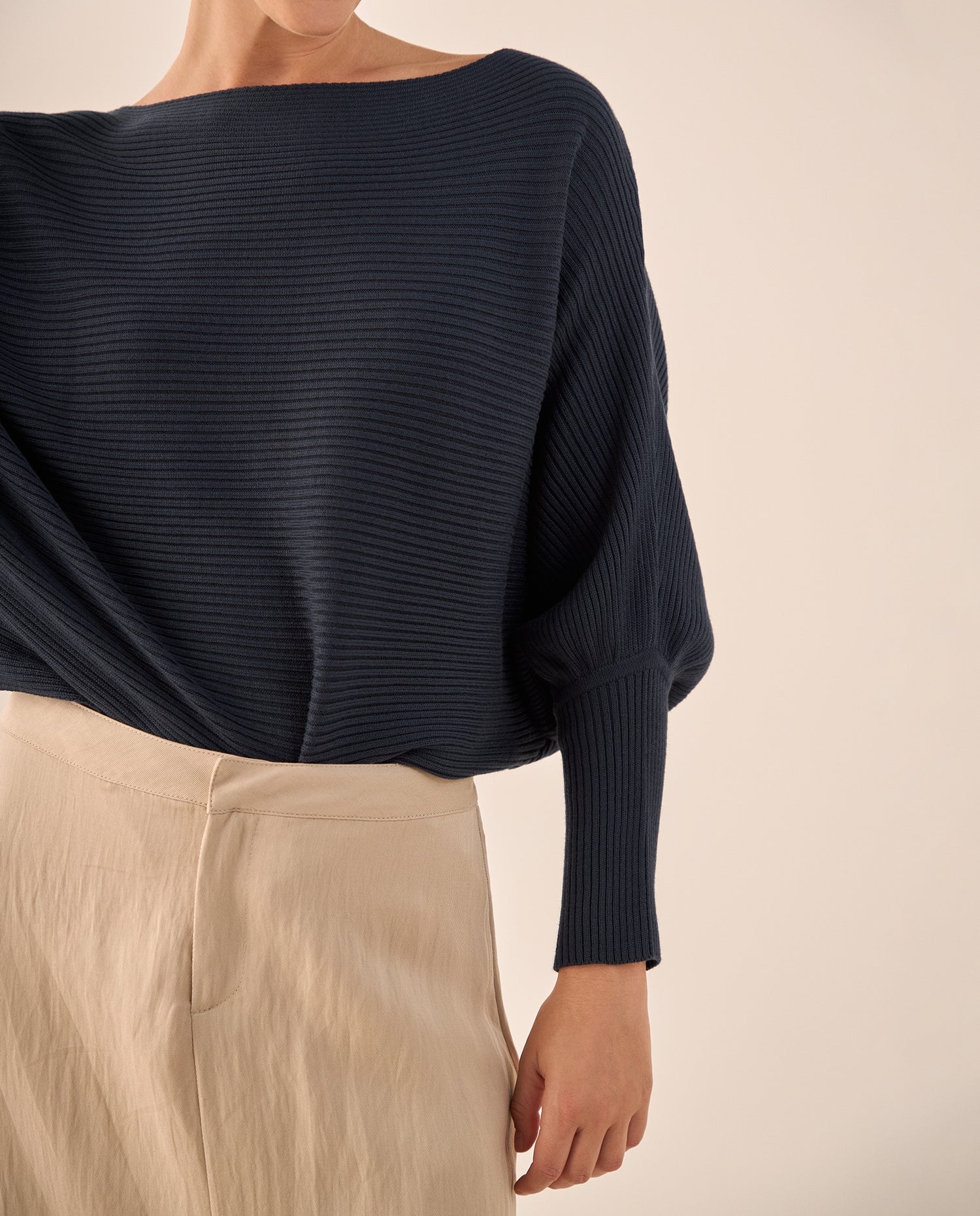 Suéter Tejido Acanalado Off-Shoulder - Azul