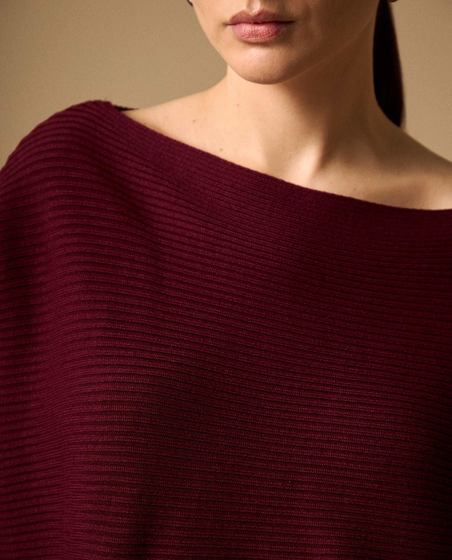 Suéter Tejido Acanalado Off-Shoulder - Morado
