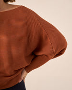 Suéter Tejido Acanalado Off-Shoulder - Naranja