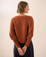 Suéter Tejido Acanalado Off-Shoulder - Naranja
