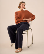 Suéter Tejido Acanalado Off-Shoulder - Naranja