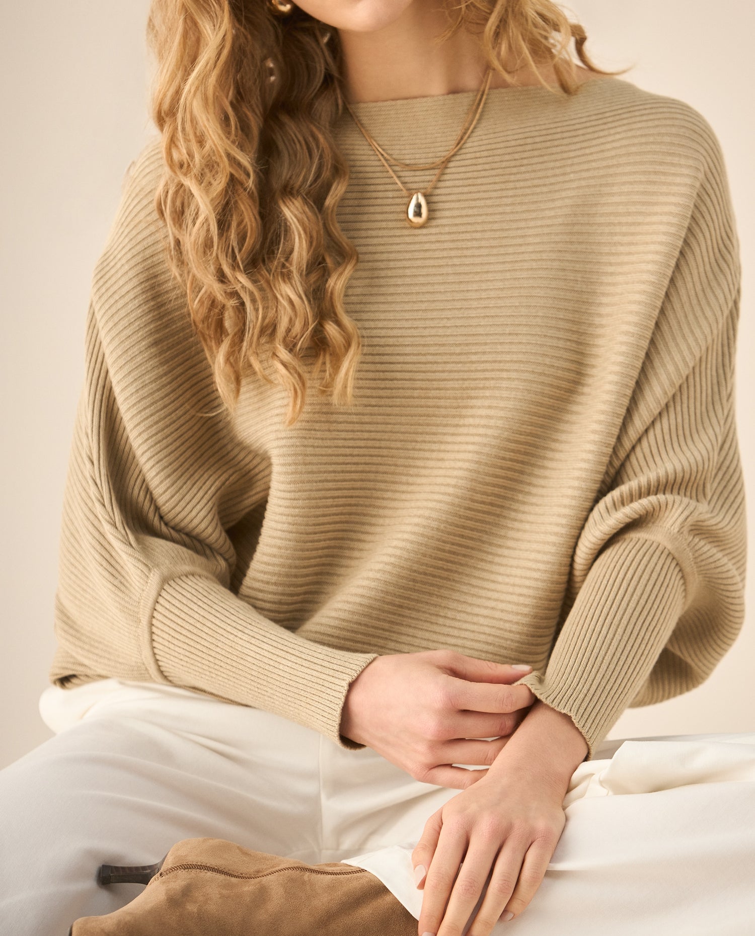 Suéter Tejido Acanalado Off-Shoulder - Verde