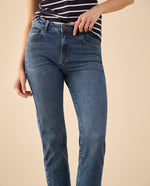 Jean Straight Tiro alto para mujer - Azul