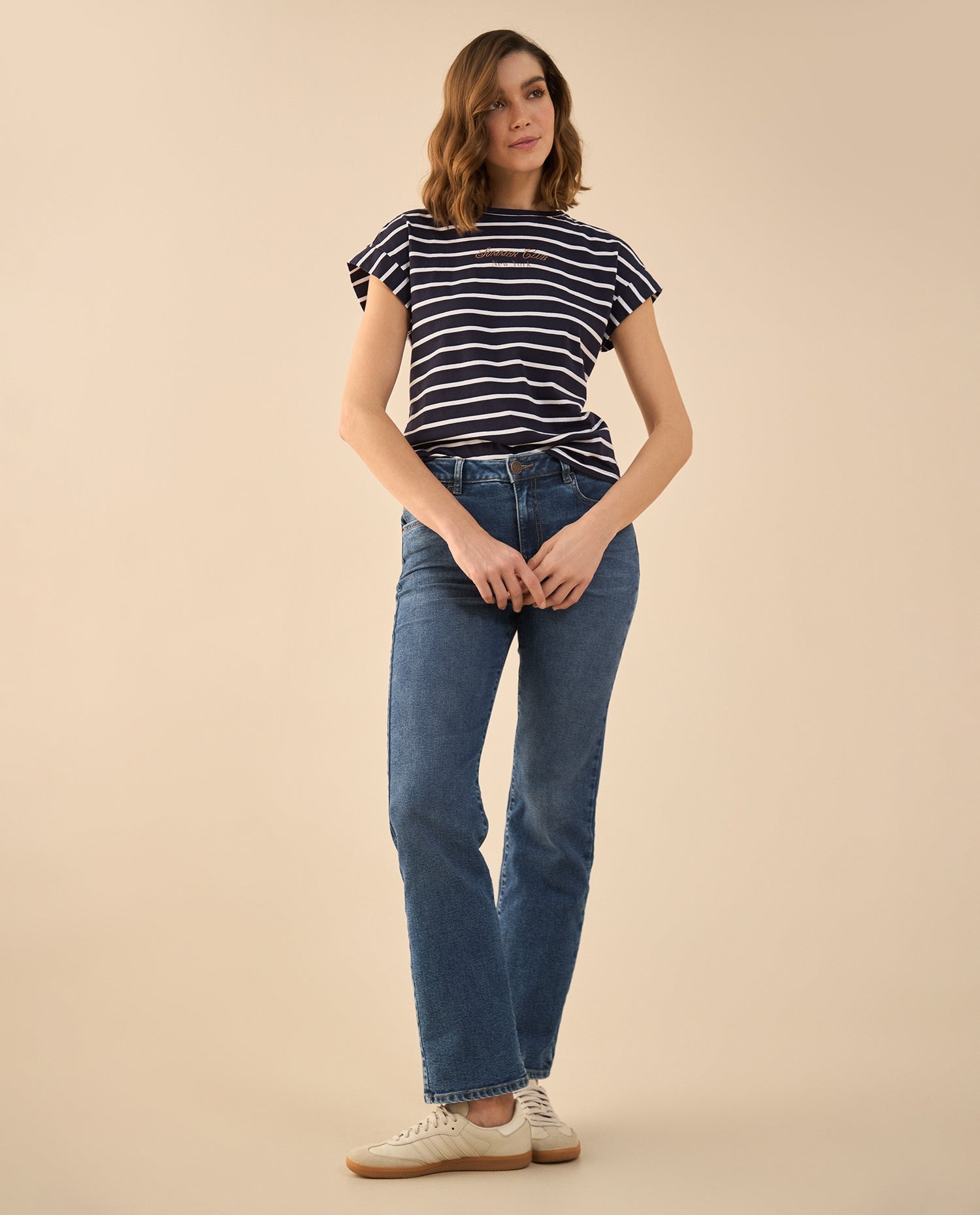 Jean Straight Tiro alto para mujer - Azul