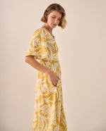 Vestido Maxi Tropical Amarillo con Mangas Volumen - Amarillo