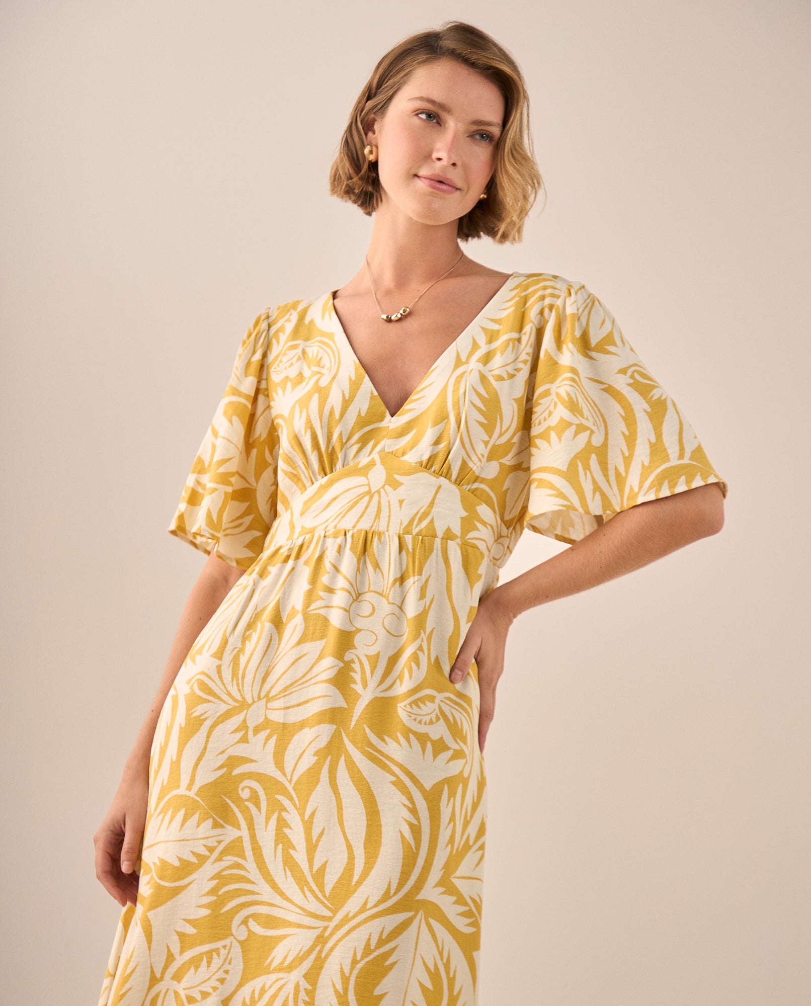 Vestido Maxi Tropical Amarillo con Mangas Volumen - Amarillo 34_199G001_AMA140935_5