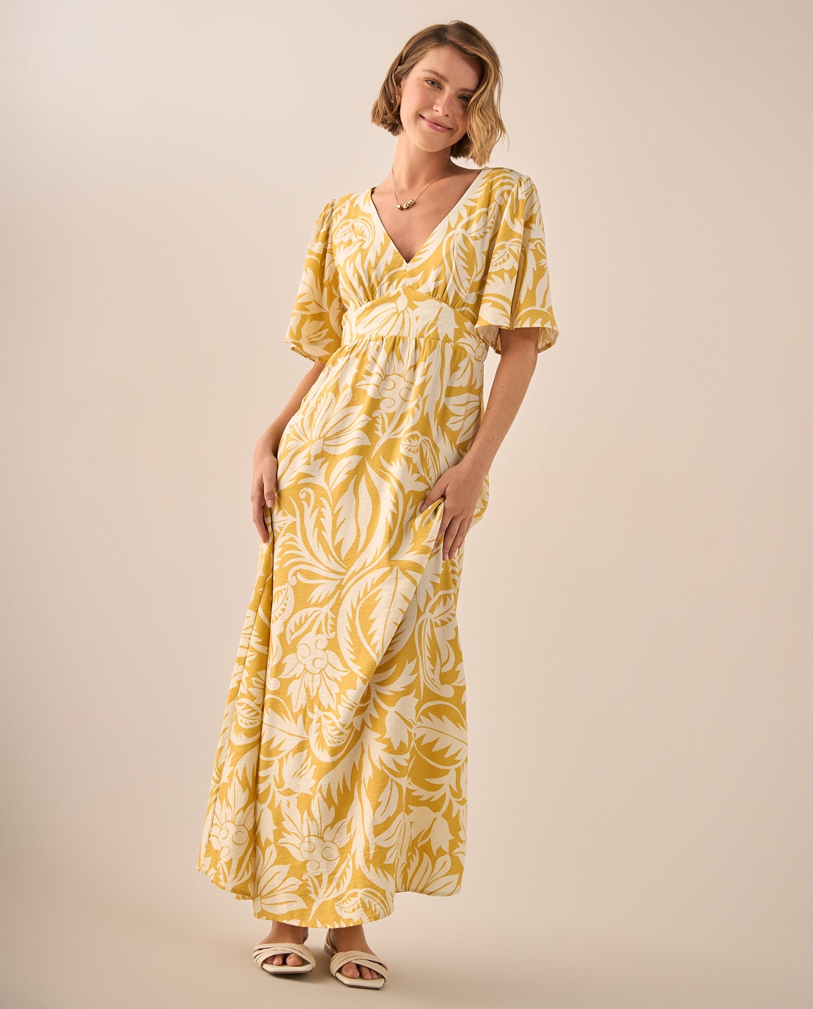Vestido Maxi Tropical Amarillo con Mangas Volumen - Amarillo 34_199G001_AMA140935_6