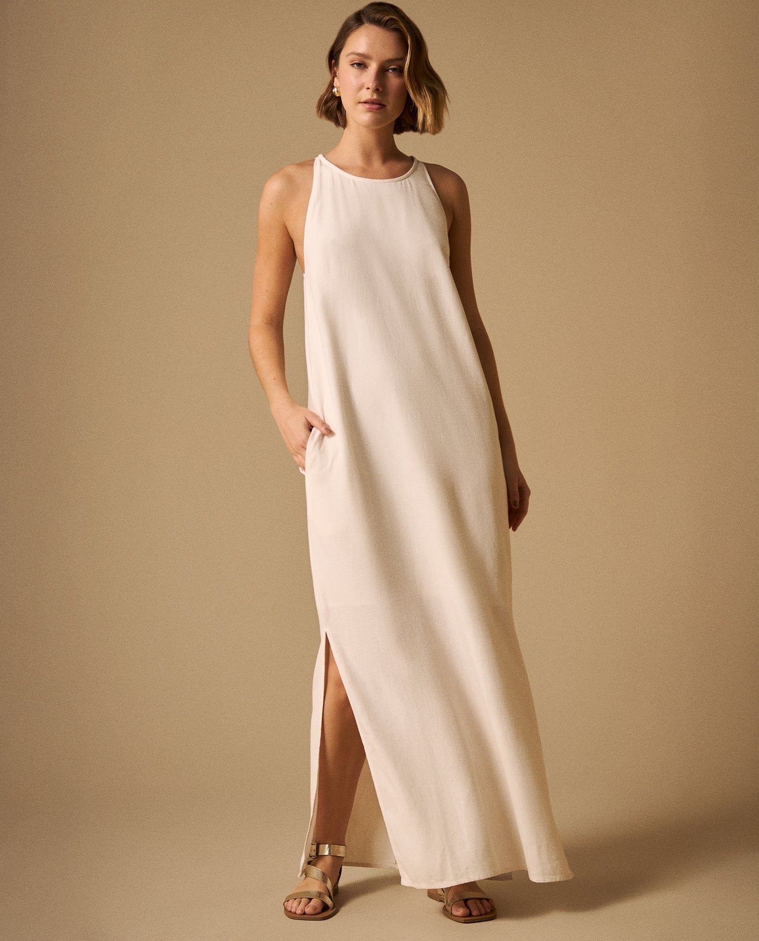 Vestido Maxi Blanco con Abertura Lateral - Blanco