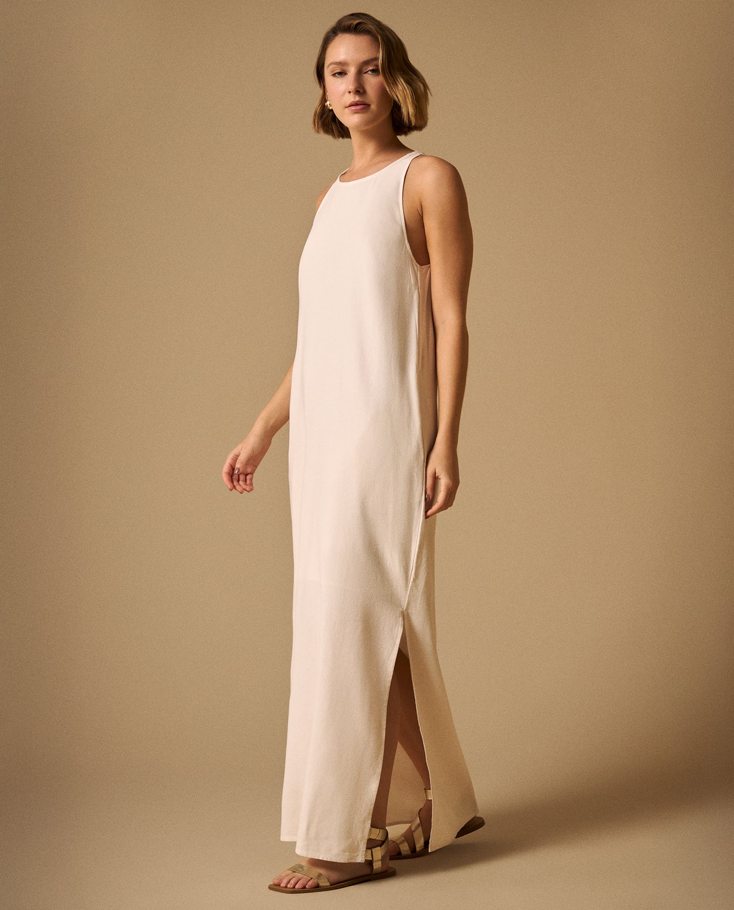Vestido Maxi Blanco con Abertura Lateral - Blanco